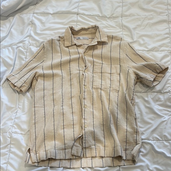 ZARA Beige Striped Collar Shirt - Picture 1 of 2